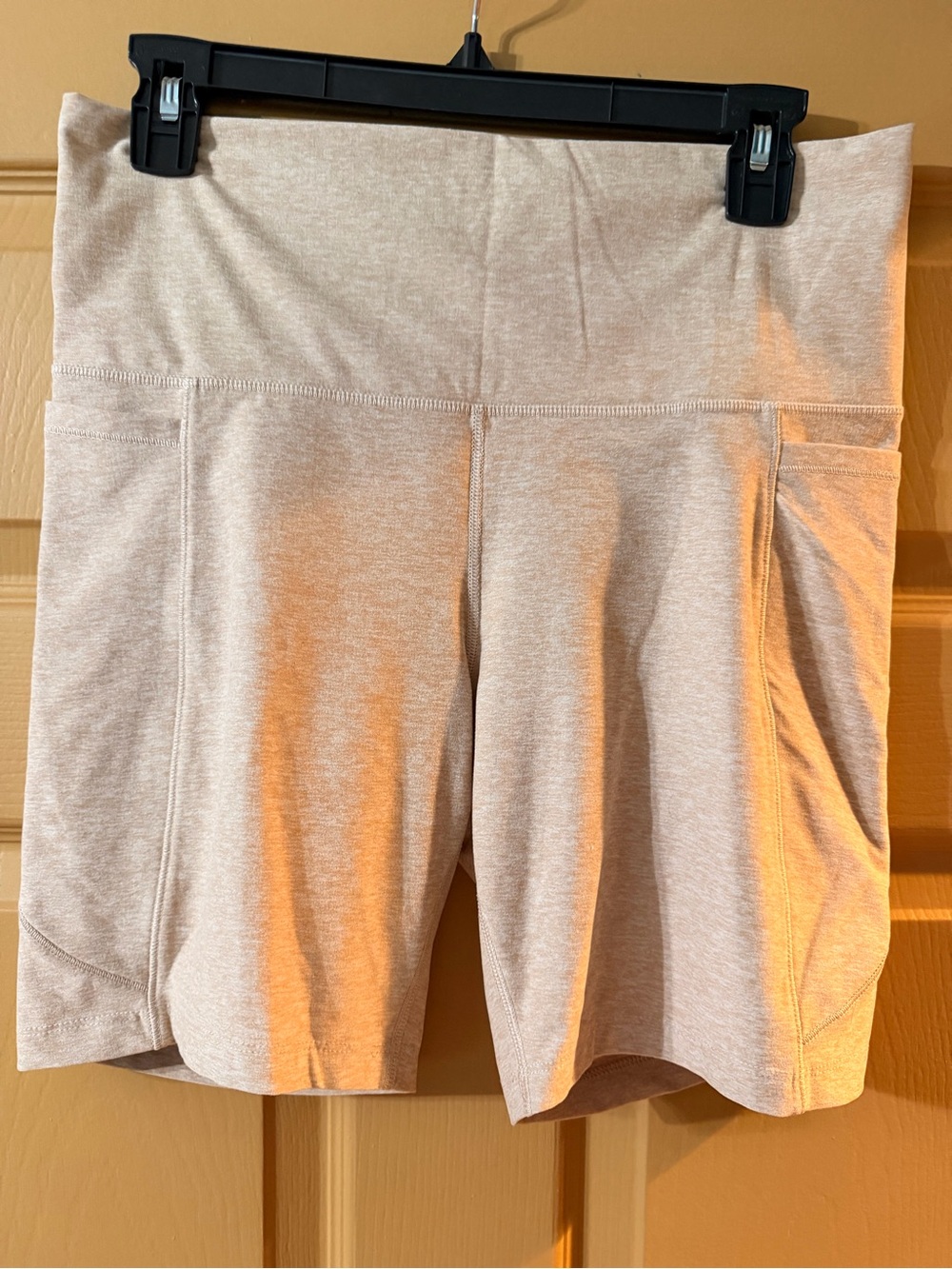 Alia Pink Cream High-Rise Bike Shorts with Side Pockets